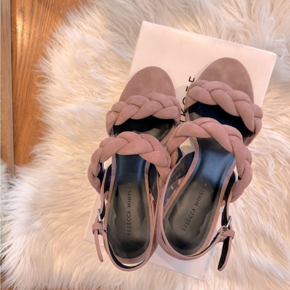 Braided suede block heel sandals. Worn 2 times.